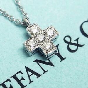 Tiffany & Co. Rare Platinum Natural Diamond Christian Catholic Cross Necklace